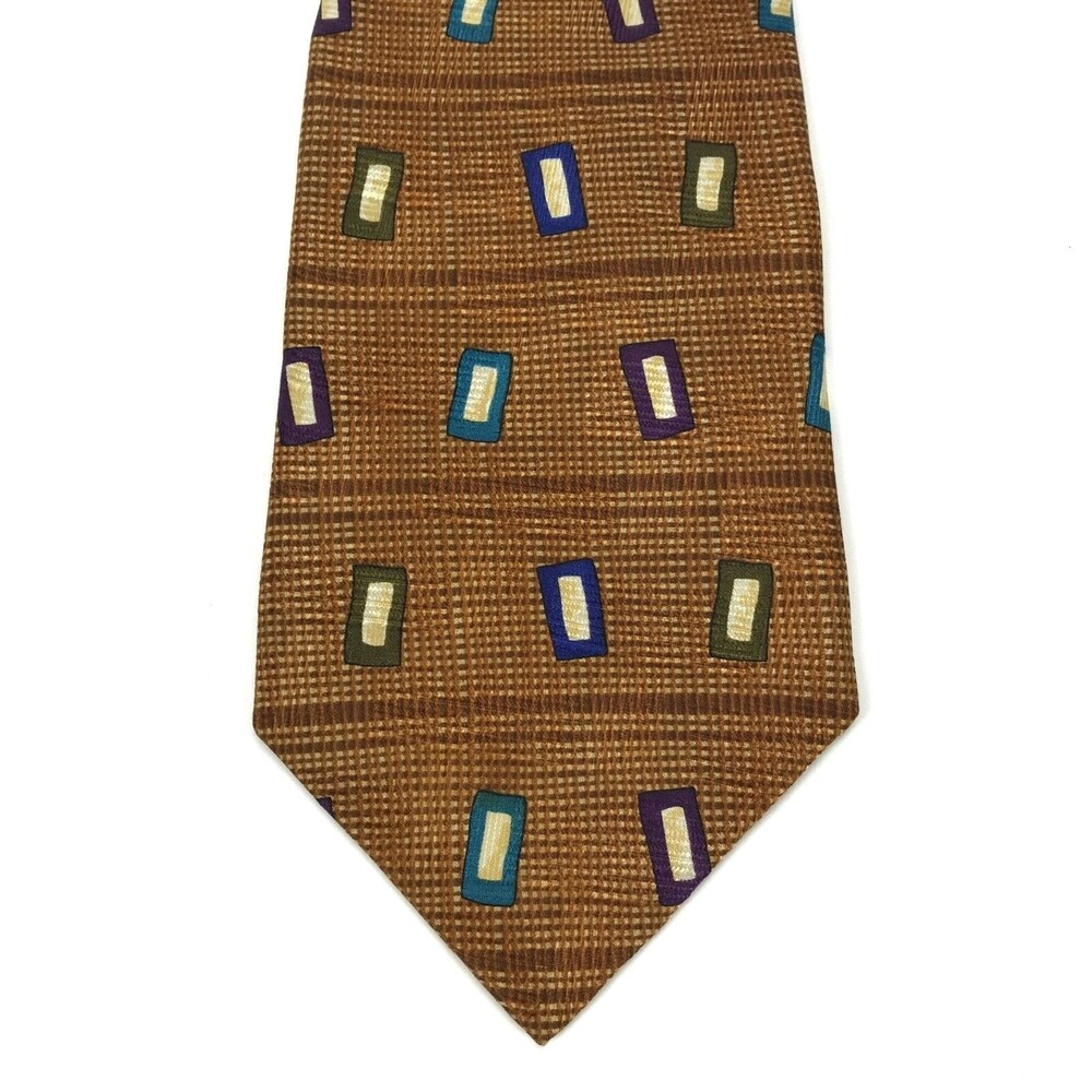 Jos. A. Bank Corporate Collection Brown Colorful Geometric 100% Silk Necktie Tie